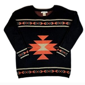 🦄 Demanding Oversized Black and Red Patterned Crewneck Sweater Size XS 24"Pit